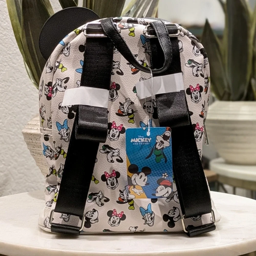NWT Disney Mickey & Co Mini Backpack Unisex Mini White Character Print 3D Ears